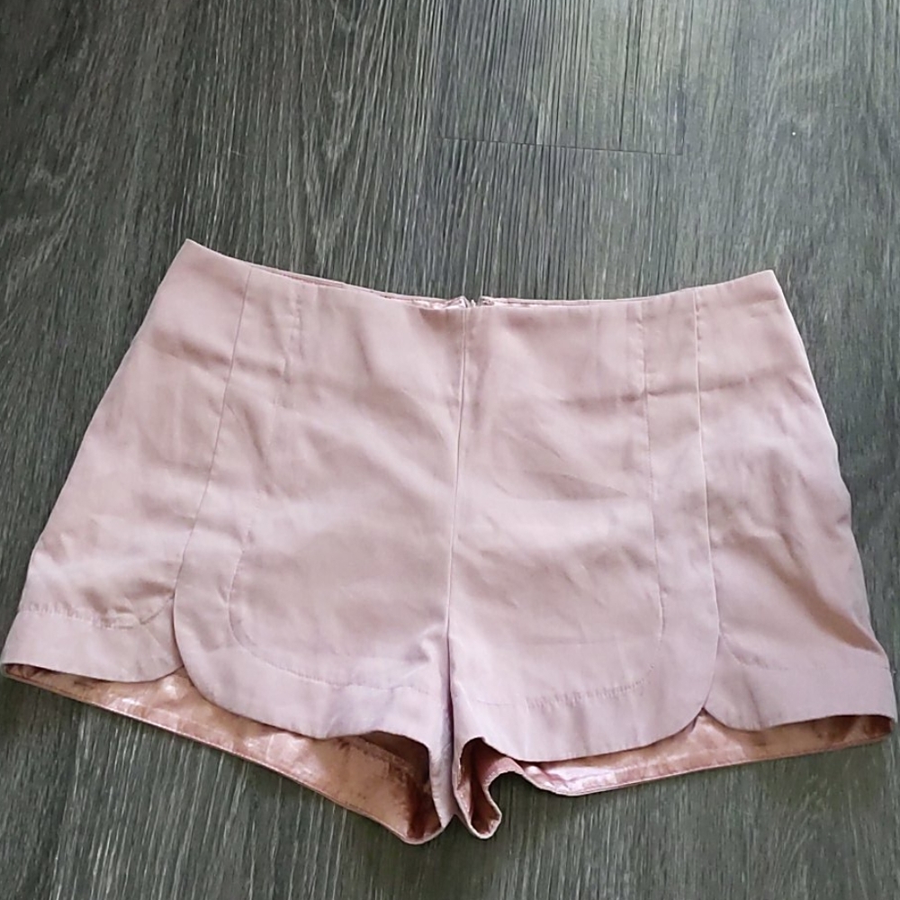 Suede and silk blush pink shorts